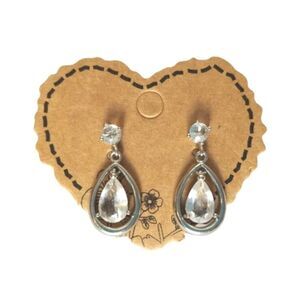 Vintage Pear & Round Cut Crystals Dangle Teardrop Earrings Silver Plated Post